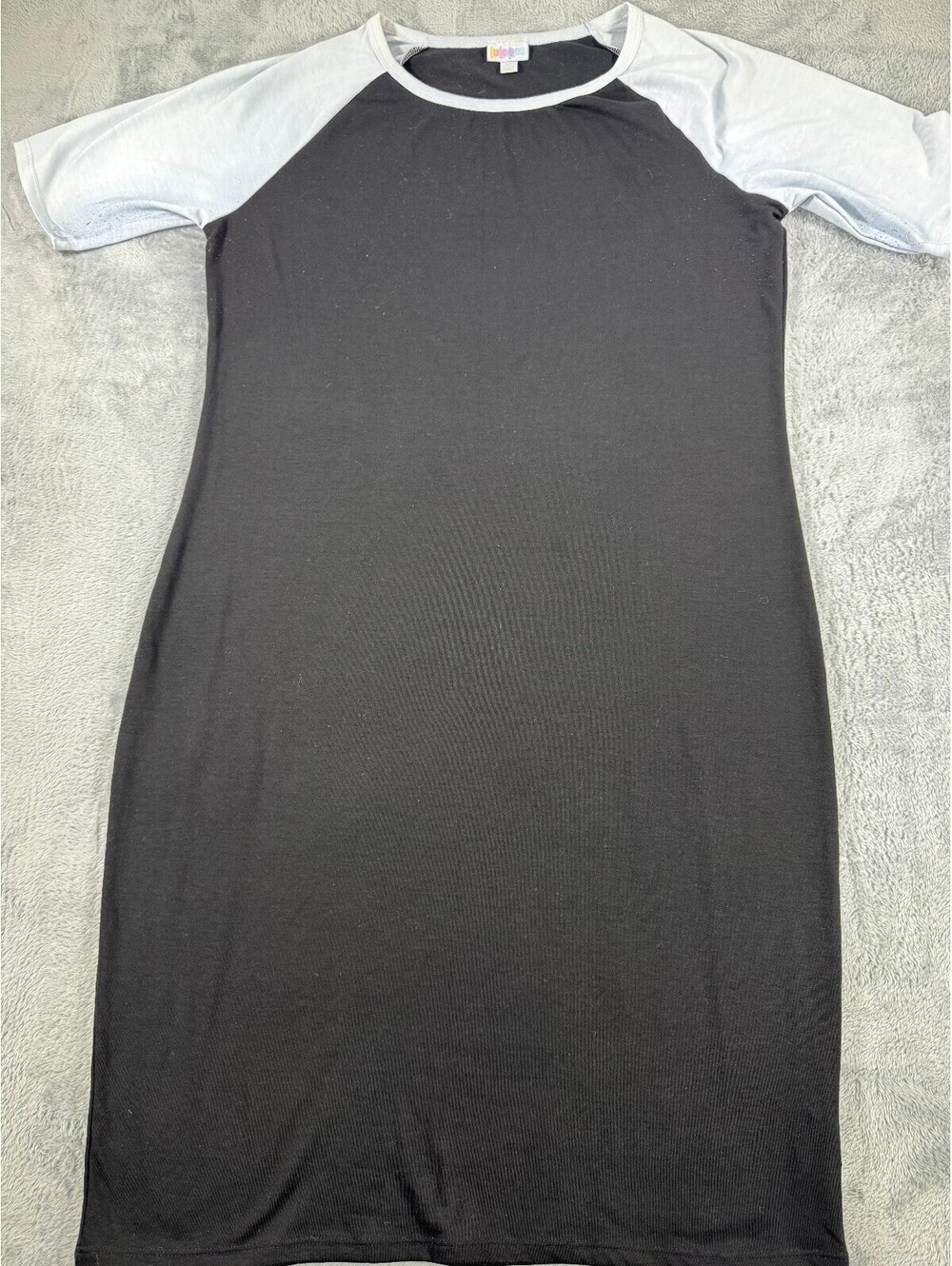 LuLaRoe Julia Dress Solid Black Body with Light Gray Short Raglan Sleeves XL